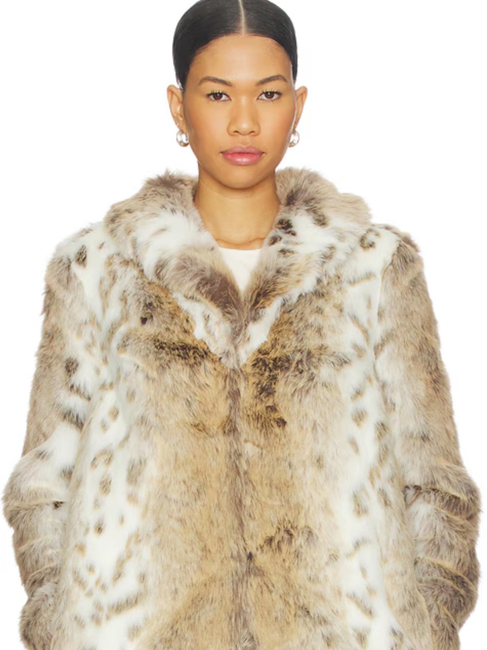 MAJORELLE Faux Fur Teddy Jacket in Cream & Brown Leopard-Spot